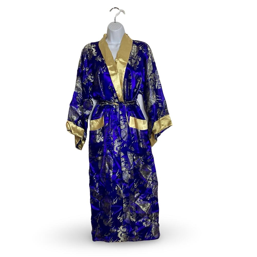 Royal Blue & Gold Reversible Kimono Robe